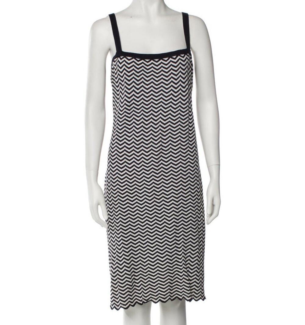 St John Knit Tank Dress Navy Blue White Size 14 EUC